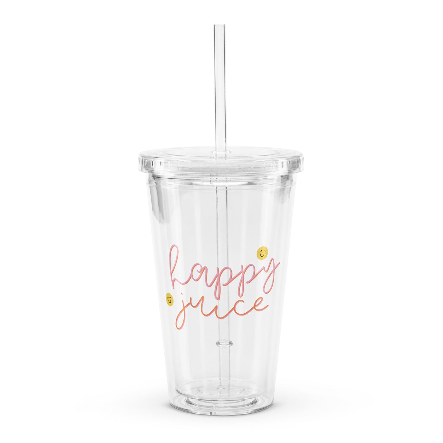 tumbler with the text happy juice