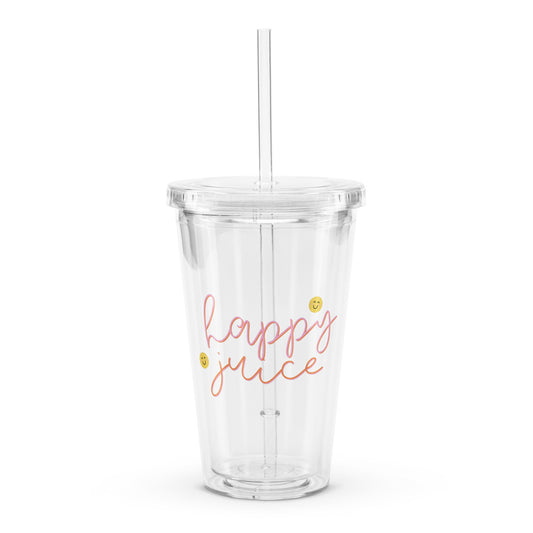 tumbler with the text happy juice
